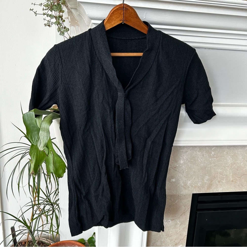 Vintage Retro Navy Blue Short Sleeved Sweater